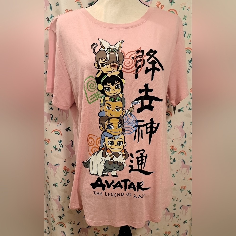 EUC Y2K Avatar Pink Graphic Anime Japan Short Sleeve Lounge T-Shirt Top SZ XL